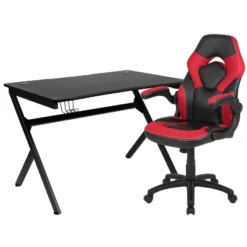 Flash Furniture Gaming Desk And Racing Chair Set With Cup Holder, Headphone Hook & 2 Wire Management Holes -Living Space Shop GUEST 0116e199 c111 4395 83de b75bbf29cc67