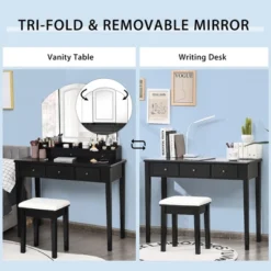 Costway Vanity Table Stool Set Large Tri-folding Lighted Mirror 6 Drawer Dresser WhiteBlack 16 Costway Vanity Table Stool Set Large Tri-folding Lighted Mirror 6 Drawer Dresser WhiteBlack -Living Space Shop GUEST 01e8dd9e 2cd0 4a7f 94fb 99b9a810ae9b