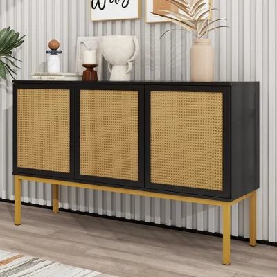 Sideboard With Faux Rattan Door And Metal Legs - ModernLuxe 2 Sideboard With Faux Rattan Door And Metal Legs - ModernLuxe - Image 2