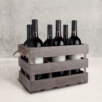 Twine 4281 Farm House Decor, Wood Wine Holder Rustic Farmhouse Wooden 6 Bottle Crate, Dark Wood, Brown Finish 2 Twine 4281 Farm House Decor, Wood Wine Holder Rustic Farmhouse Wooden 6 Bottle Crate, Dark Wood, Brown Finish - Image 2