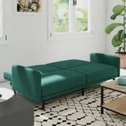 Emma And Oliver Premium Padded Upholstered Split Back Sofa Futon With Vertical Channel Tufting And Wooden Legs -Living Space Shop GUEST 042b672d d920 40d8 b46b e601b557769c