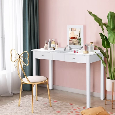 Costway Vanity Table Dressing Table Flip Top Desk Furniture White 3 Costway Vanity Table Dressing Table Flip Top Desk Furniture White - Image 3
