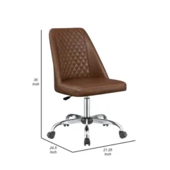 Leatherette Office Chair With Sloped Back And Diamond Stitching Brown - Benzara -Living Space Shop GUEST 059cb23e 1c38 44fa 9bd5 c04aa22e6e6a