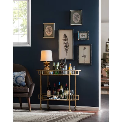 Oval 2-Tier Bar Cart On Casters - Gold (34-1/2"Lx30"H) 2 Oval 2-Tier Bar Cart On Casters - Gold (34-1/2"Lx30"H) - Image 2