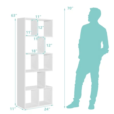 Costway 63'' Wooden 5-Tier Geometric Bookshelf S-shaped Display Shelf Stand Room Divider White 2 Costway 63'' Wooden 5-Tier Geometric Bookshelf S-shaped Display Shelf Stand Room Divider White - Image 2