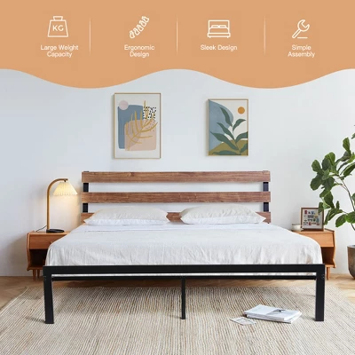 Costway Twin Size Metal Platform Bed Frame Mattress Foundation Wooden Headboard 5 Costway Twin Size Metal Platform Bed Frame Mattress Foundation Wooden Headboard - Image 5