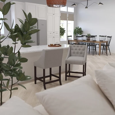 Merrick Lane Upholstered Counter Stool 24" High Transitional Tufted Counter Stool With Accent Nail Trim 7 Merrick Lane Upholstered Counter Stool 24" High Transitional Tufted Counter Stool With Accent Nail Trim - Image 7