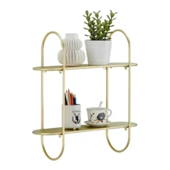 20" 2 Tier Warm Metal Hanging Bracket Wall Mounted Shelf Gold - Danya B. -Living Space Shop GUEST 0875ec14 f47f 4170 8168 0168df0d2e66