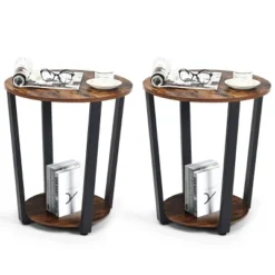 Costway Set Of 2 Industrial End Table Metal Frame W/ Shelf -Living Space Shop GUEST 08762e14 09f4 4c37 8481 8ef4e1abe0a2