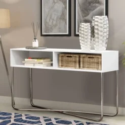 Wooden Console Table With 2 Open Compartments And Metal Frame White/Chrome - The Urban Port -Living Space Shop GUEST 0904133c 1419 4cef bc91 2ef90c481b5d