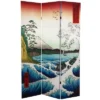 6' Tall Double Sided Hiroshige Room Divider Sea At Satta/Teahouse - Oriental Furniture