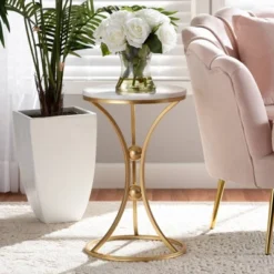 Tarmon Metal End Table With Marble Tabletop Gold - Baxton Studio -Living Space Shop GUEST 09b8ff08 5978 443b b426 a99bbf77c758