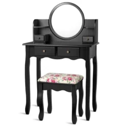 Tangkula Vanity Table Set W/Detachable Mirror & Stool Black/White -Living Space Shop GUEST 09f10413 05df 4628 a2d7 342c5914a1ca