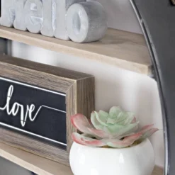 33" Round Metal And Wood Hanging Wall Shelf Brown - American Art Decor -Living Space Shop GUEST 0f3b4641 f032 460f ad7d fbae148c8eb2