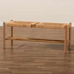 Saura Oak Wood Hemp Dining Bench Brown - Baxton Studio -Living Space Shop GUEST 0feac9c1 55ad 4313 bef1 83561981ad69