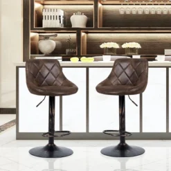 Costway Set Of 2 Adjustable Bar Stools Swivel Bar Chairs Hot-stamping Cloth Retro Brown Low Back -Living Space Shop GUEST 100949f8 47f0 41f0 94a6 724db3ce3b81