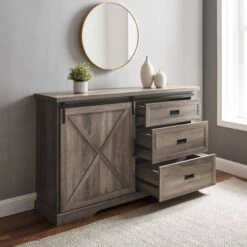 Orson Transitional Sliding X Barn Door Sideboard With 3 Drawers - Saracina Home -Living Space Shop GUEST 107ecdb0 0244 4ca6 9c11 ab3f02058508