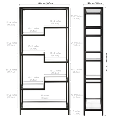 68" 5-Tier Black Metal Book Case With Glass Top Shelves - Henn&Hart 4 68" 5-Tier Black Metal Book Case With Glass Top Shelves - Henn&Hart - Image 4