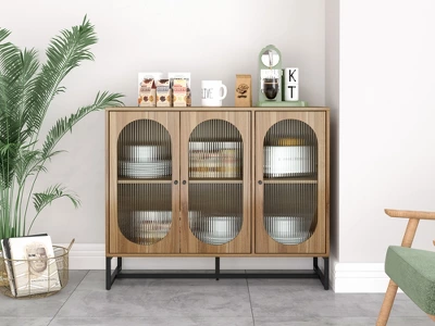 Aubrey 33.07'' H X 40.63'' W X 15.75'' D Storage Cabinet With 3 Glass Door Wine Cabinet With Adjustable Shelf Sideboards And Buffets-Maison Boucle 4 Aubrey 33.07'' H X 40.63'' W X 15.75'' D Storage Cabinet With 3 Glass Door Wine Cabinet With Adjustable Shelf Sideboards And Buffets-Maison Boucle - Image 4