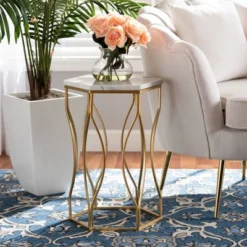 Kalena Metal End Table With Marble Tabletop Gold - Baxton Studio -Living Space Shop GUEST 114334ea 0771 48a9 b03e 0260f47a9543