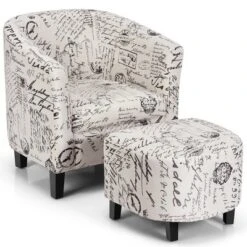 Costway Barrel Modern Accent Tub Upholstered Chair French Print W/ Ottoman -Living Space Shop GUEST 1244be67 ea05 4b7b 8f2c 6800ecd1e03e