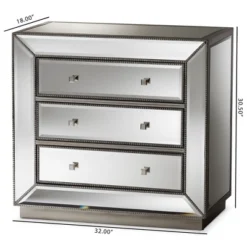 Edeline Hollywood Regency Glamour Style Mirrored 3 Drawer Chest Baxton Studio -Living Space Shop GUEST 134b4bb9 2f89 46b7 b8b1 310f48aab483