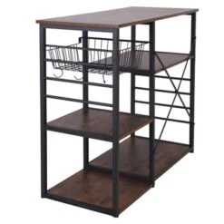 Wood And Metal Bakers Rack With 4 Shelves And Wire Basket Brown/Black - Benzara 10 Wood And Metal Bakers Rack With 4 Shelves And Wire Basket Brown/Black - Benzara -Living Space Shop GUEST 138c4590 ba20 4879 86fe 3e614f8a6f0d