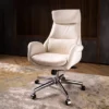 Mid Century Modern Bonded Leather Gaslift Adjustable Swivel Office Chair Cream - Glitzhome