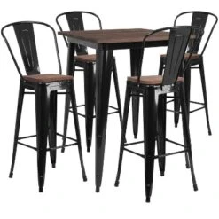 Flash Furniture 31.5" Square Metal Bar Table Set With Wood Top And 4 Stools -Living Space Shop GUEST 15719ec5 23e3 4e82 9858 2d36e5db5ad8
