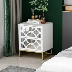 Averina 2 Drawers 45° Splicing White Mirror Front Nightstand With Storage - The Pop Maison -Living Space Shop GUEST 169b8dfa 28f7 403e a734 ca8e46974634