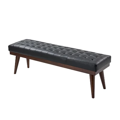 Olga 55.5" Wide Mid-century Modern Genuine Leather Bedroom Bench |ARTFUL LIVING DESIGN 4 Olga 55.5" Wide Mid-century Modern Genuine Leather Bedroom Bench |ARTFUL LIVING DESIGN - Image 4