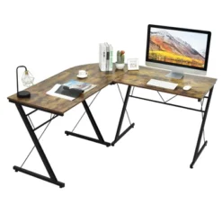 Costway 59'' L-Shaped Computer Table Study Workstation Home Office BrownBlack -Living Space Shop GUEST 17427f8e 9c2b 482b b270 6abcd39bbf5e