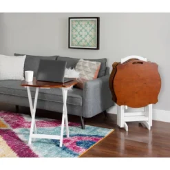 Austin Tray Table Set White/Hazelnut - Powell Company