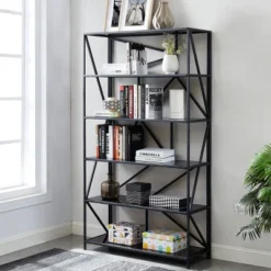 71.5" Ginrel Metal Display 5 Shelves Bookshelf Black - MiBasics