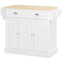 HOMCOM Kitchen Island With Storage Rolling Kitchen Serving Cart With Rubber Wood Top Towel Rack Storage Drawer And Cabinet White -Living Space Shop GUEST 1839e19e a8df 4885 93fd 9ce85911c4ec