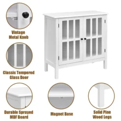 Costway 31'' Storage Buffet Cabinet Glass Door Sideboard Console Table Server Display White -Living Space Shop GUEST 19edfdf7 c317 4bc2 a516 0e667b29ac64