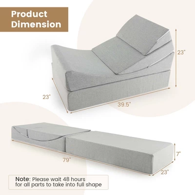 Costway 4-in-1 Convertible Folding Sofa Bed Floor Futon Sleeper Couch Chair Single Grey 2 Costway 4-in-1 Convertible Folding Sofa Bed Floor Futon Sleeper Couch Chair Single Grey - Image 2