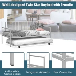 Costway Twin Metal Daybed With Roll Out Trundle Heavy Duty Frame Sofa Bed Set -Living Space Shop GUEST 1caa3675 c2df 4368 8eff f2569b1a3a3a