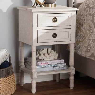 Lenore Country Cottage Farmhouse 2 Drawer Nightstand White - Baxton Studio 7 Lenore Country Cottage Farmhouse 2 Drawer Nightstand White - Baxton Studio - Image 7