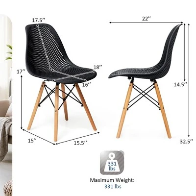 Costway Set Of 4 Plastic Hollow Out Chair Mid Century Modern Wood-Leg Seat 3 Costway Set Of 4 Plastic Hollow Out Chair Mid Century Modern Wood-Leg Seat - Image 3