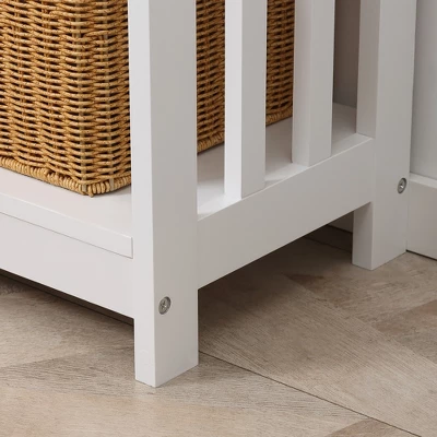 HOMCOM Console Hallway Table With Extra Wide Pull Out Drawer, 2 Open Shelves And Slatted Wood Frame Design 4 HOMCOM Console Hallway Table With Extra Wide Pull Out Drawer, 2 Open Shelves And Slatted Wood Frame Design - Image 4