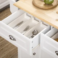 HOMCOM Kitchen Island With Storage Rolling Kitchen Serving Cart With Rubber Wood Top Towel Rack Storage Drawer And Cabinet White -Living Space Shop GUEST 1f34f3a7 0759 4a3b 8896 cc35e3e84fe0