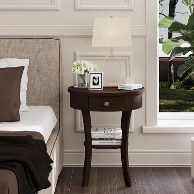 Costway 2-tier Side End Sofa Table Round Nightstand For Bedroom Living Room White/Espresso 7 Costway 2-tier Side End Sofa Table Round Nightstand For Bedroom Living Room White/Espresso - Image 7