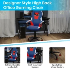 Emma And Oliver Faux Leather Ergonomic High Back Gaming Chair With Adjustable Seat Height, Lumbar Support And Padded Arms In Red, White & Blue -Living Space Shop GUEST 2041df51 3339 4e3b a440 f2084f5e6900