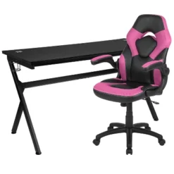 Flash Furniture Gaming Desk And Racing Chair Set With Cup Holder, Headphone Hook And Removable Mouse Pad Top - 2 Wire Management Holes -Living Space Shop GUEST 21061721 8ea3 4916 9136 566bd85fb96d
