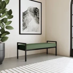 Modern Metal Bench Loden Green Velvet - HomePop -Living Space Shop GUEST 2139921d 584a 4ffd 86e8 ec980780e38e