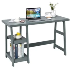 Costway Trestle Computer Desk Home Office Workstation W/Removable Shelves Vintage BlueWhite -Living Space Shop GUEST 23138ee1 8e91 4a49 adb6 673f5770cc67