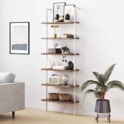 85" Theo 6 Tier Wood Wall Mount Ladder Bookshelf - Nathan James -Living Space Shop GUEST 23747dba 0501 4e91 a62c 805c78051eef