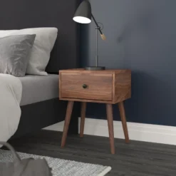 Emma And Oliver Mid-Century Modern Wooden Night Stand With Soft Close Drawer And Sleek Tapered Legs With Protective Floor Glides In Dark Walnut -Living Space Shop GUEST 2534e5d9 23c9 4c9b 94f6 d23ced154643