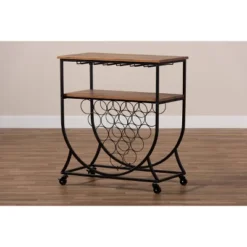 Dania Antique Vintage Industrial Metal And Wood Mobile Wine Bar Cart Black/Walnut - Baxton Studio -Living Space Shop GUEST 267fdb9b e323 446f 973f 561cf8ee4181